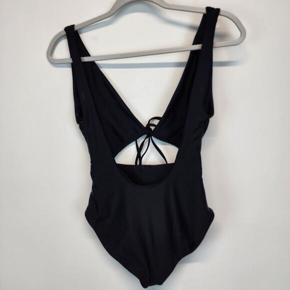 Jade Cava One Piece Black Swimsuit Size M Cutout Tie Front Low Back Beach Vaca - Picture 6 of 9